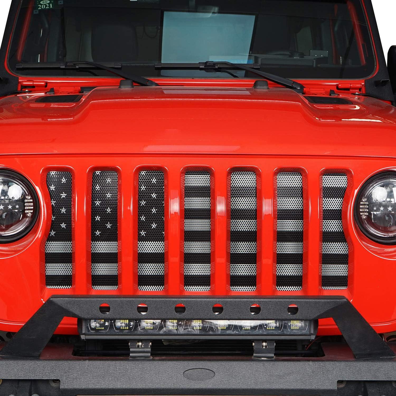 imageHooke Road Front Mesh Grill Insert for Jeep Gladiator JTJeep Wrangler JL 2018 2019 2020 2021 2022 2023 2024 2025  Faded White ampamp Black US Flag