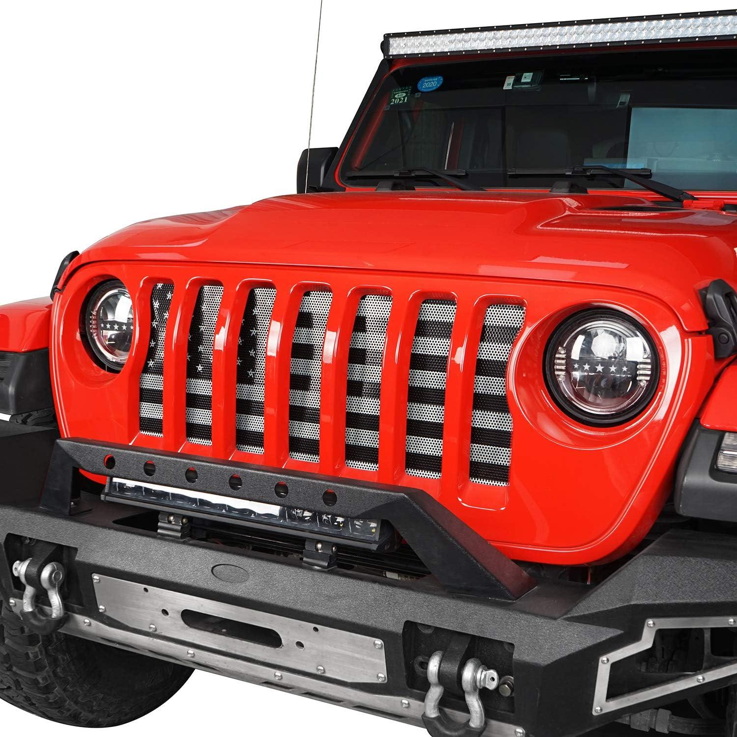 imageHooke Road Front Mesh Grill Insert for Jeep Gladiator JTJeep Wrangler JL 2018 2019 2020 2021 2022 2023 2024 2025  Faded White ampamp Black US Flag