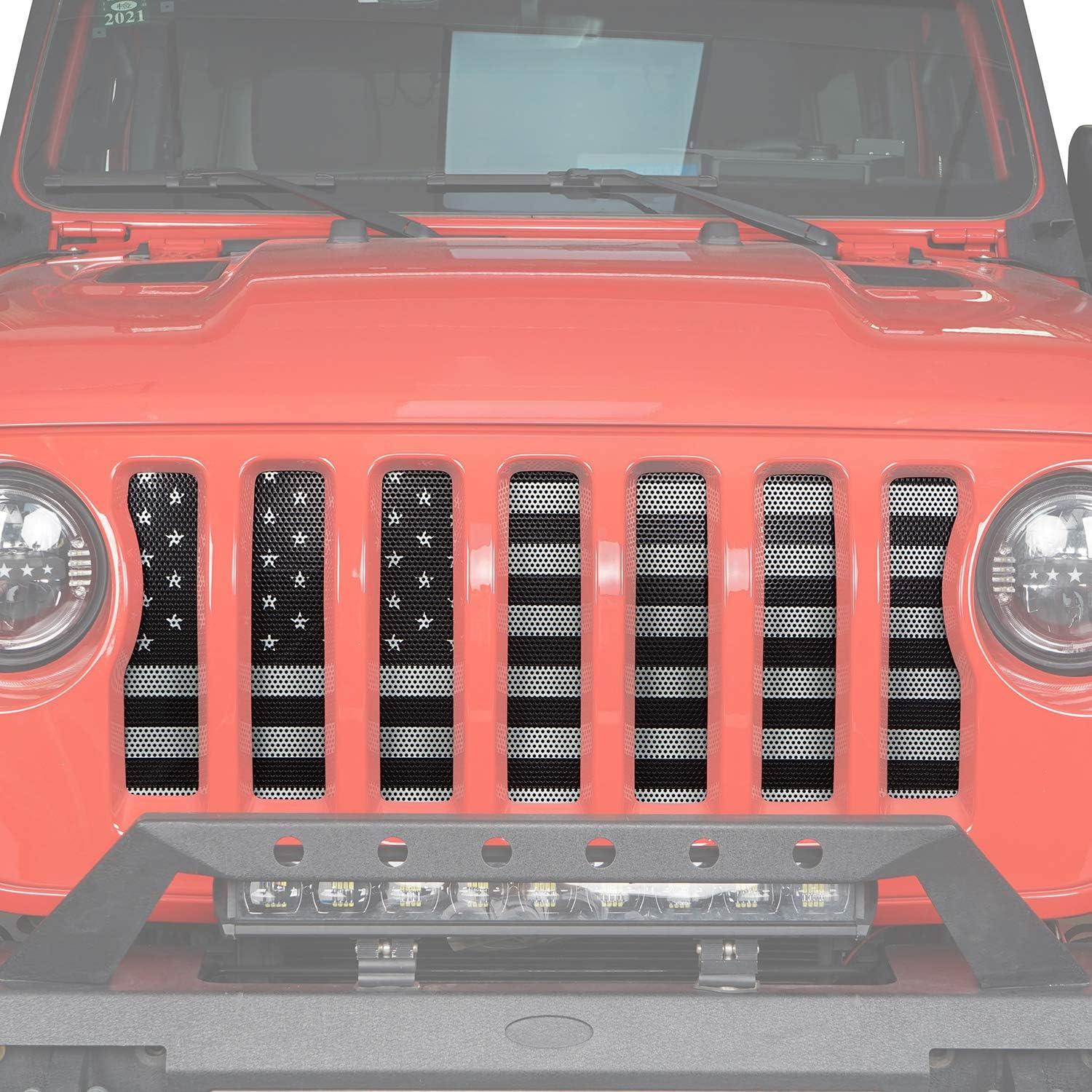 imageHooke Road Front Mesh Grill Insert for Jeep Gladiator JTJeep Wrangler JL 2018 2019 2020 2021 2022 2023 2024 2025  Faded White ampamp Black US Flag