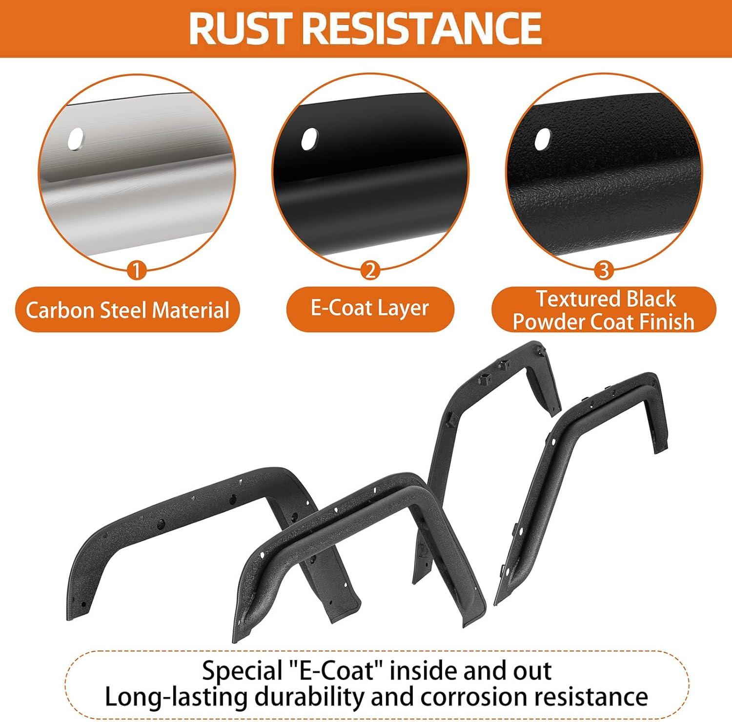 imageHooke Road JK Fender Flare Kit High Clearance Tube Fenders for 20072018 Jeep Wrangler JK JKU 24 Doors 4 PCS Set Front and Rear Wheel Well Liner Trim