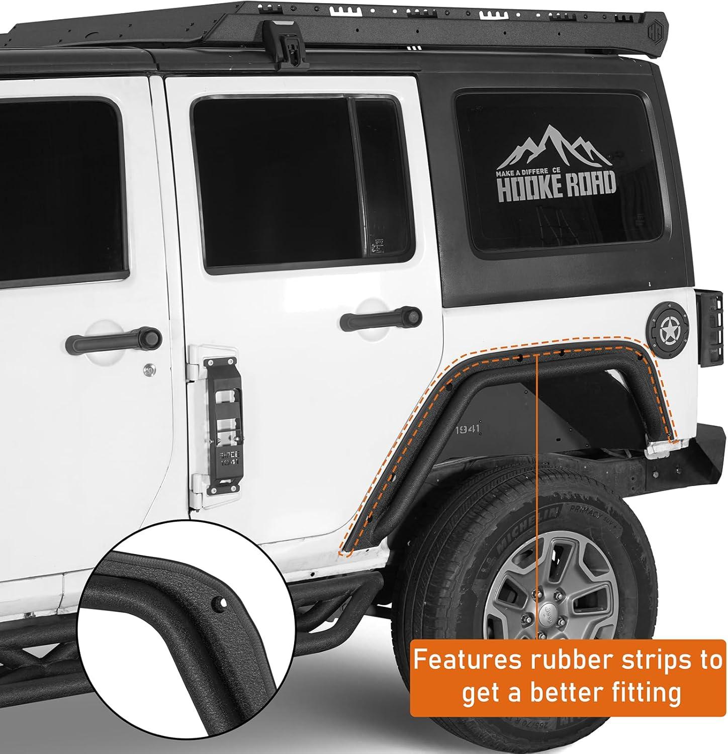 imageHooke Road JK Fender Flare Kit High Clearance Tube Fenders for 20072018 Jeep Wrangler JK JKU 24 Doors 4 PCS Set Front and Rear Wheel Well Liner Trim