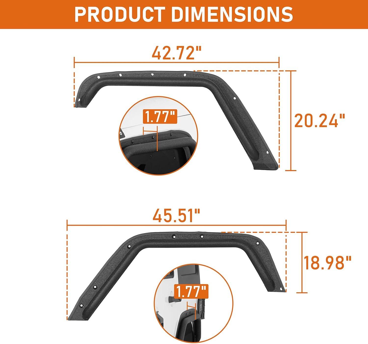 imageHooke Road JK Fender Flare Kit High Clearance Tube Fenders for 20072018 Jeep Wrangler JK JKU 24 Doors 4 PCS Set Front and Rear Wheel Well Liner Trim