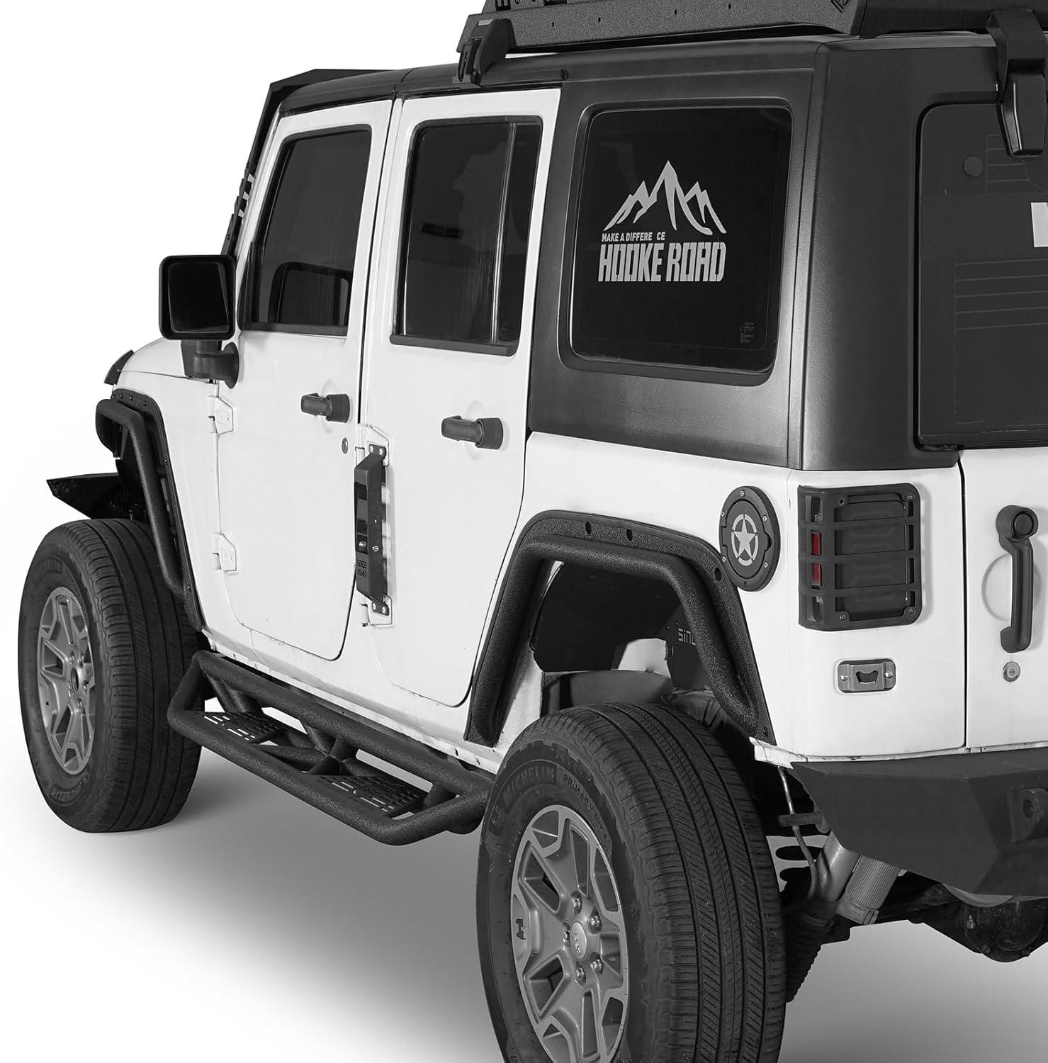 imageHooke Road JK Fender Flare Kit High Clearance Tube Fenders for 20072018 Jeep Wrangler JK JKU 24 Doors 4 PCS Set Front and Rear Wheel Well Liner Trim