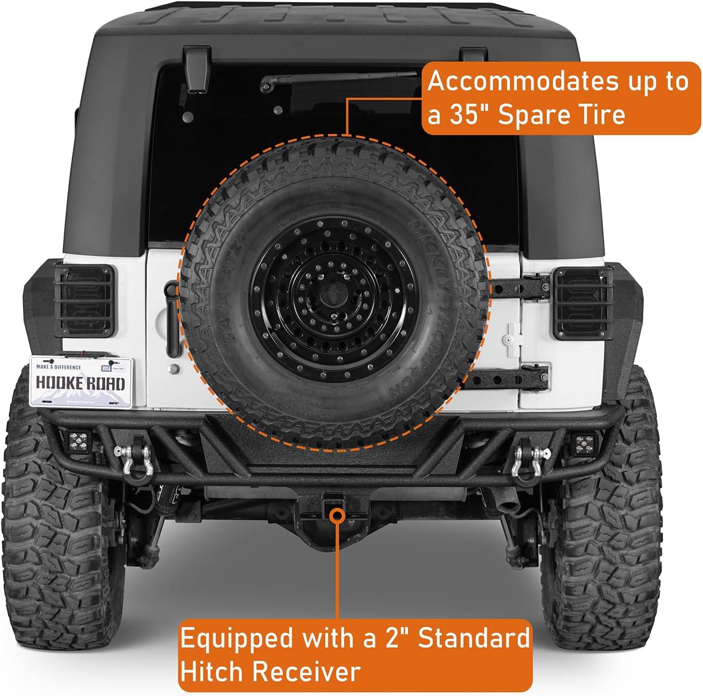 imageHooke Road JK Rear Bumper for 20072018 Jeep Wrangler JK ampamp Unlimited 2 or 4 Doors Tubular Offroad Back Bumper with Drings Hitch Receiver