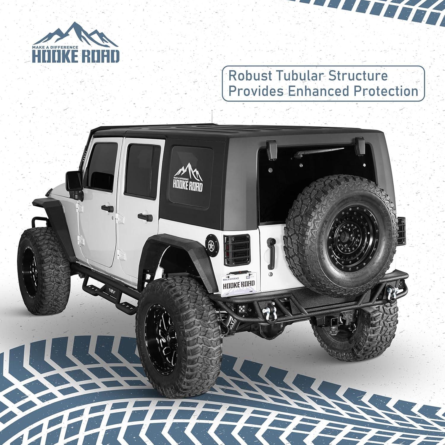 imageHooke Road JK Rear Bumper for 20072018 Jeep Wrangler JK ampamp Unlimited 2 or 4 Doors Tubular Offroad Back Bumper with Drings Hitch Receiver