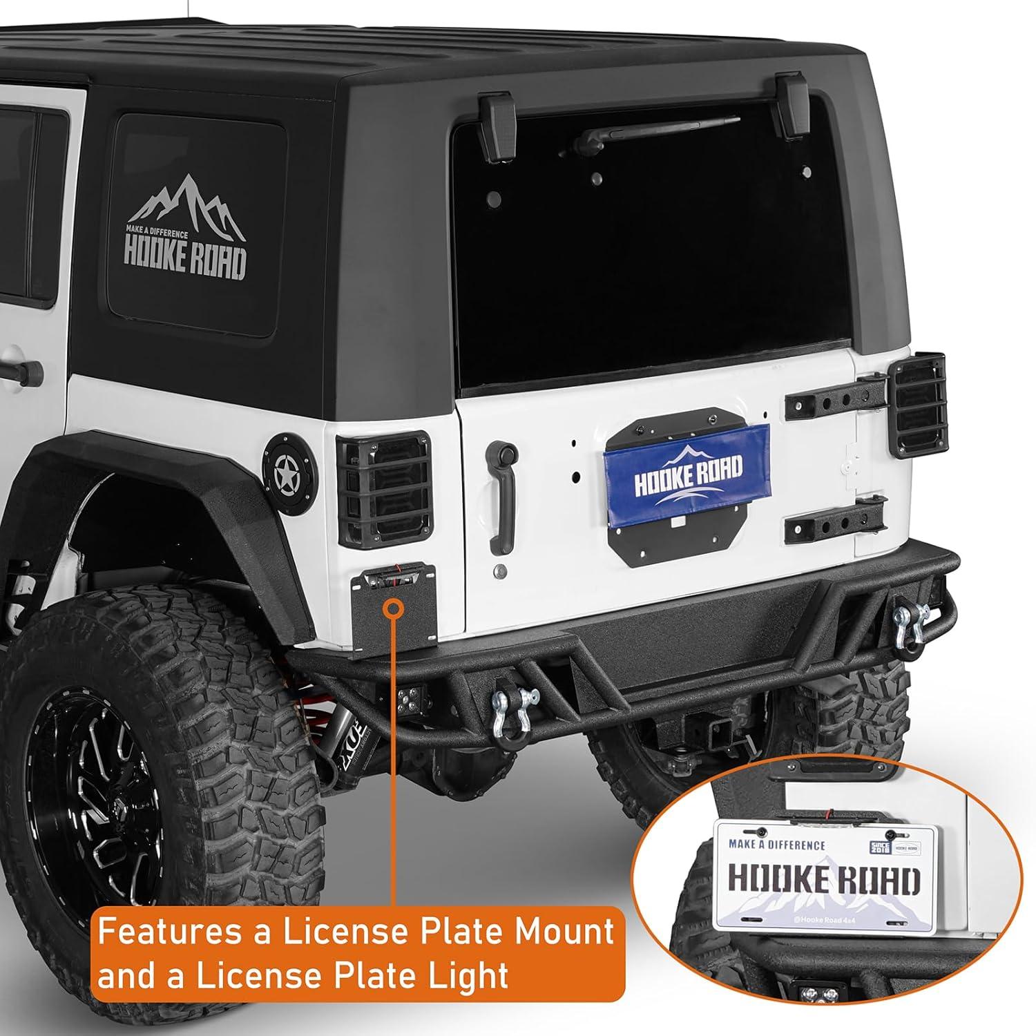 imageHooke Road JK Rear Bumper for 20072018 Jeep Wrangler JK ampamp Unlimited 2 or 4 Doors Tubular Offroad Back Bumper with Drings Hitch Receiver