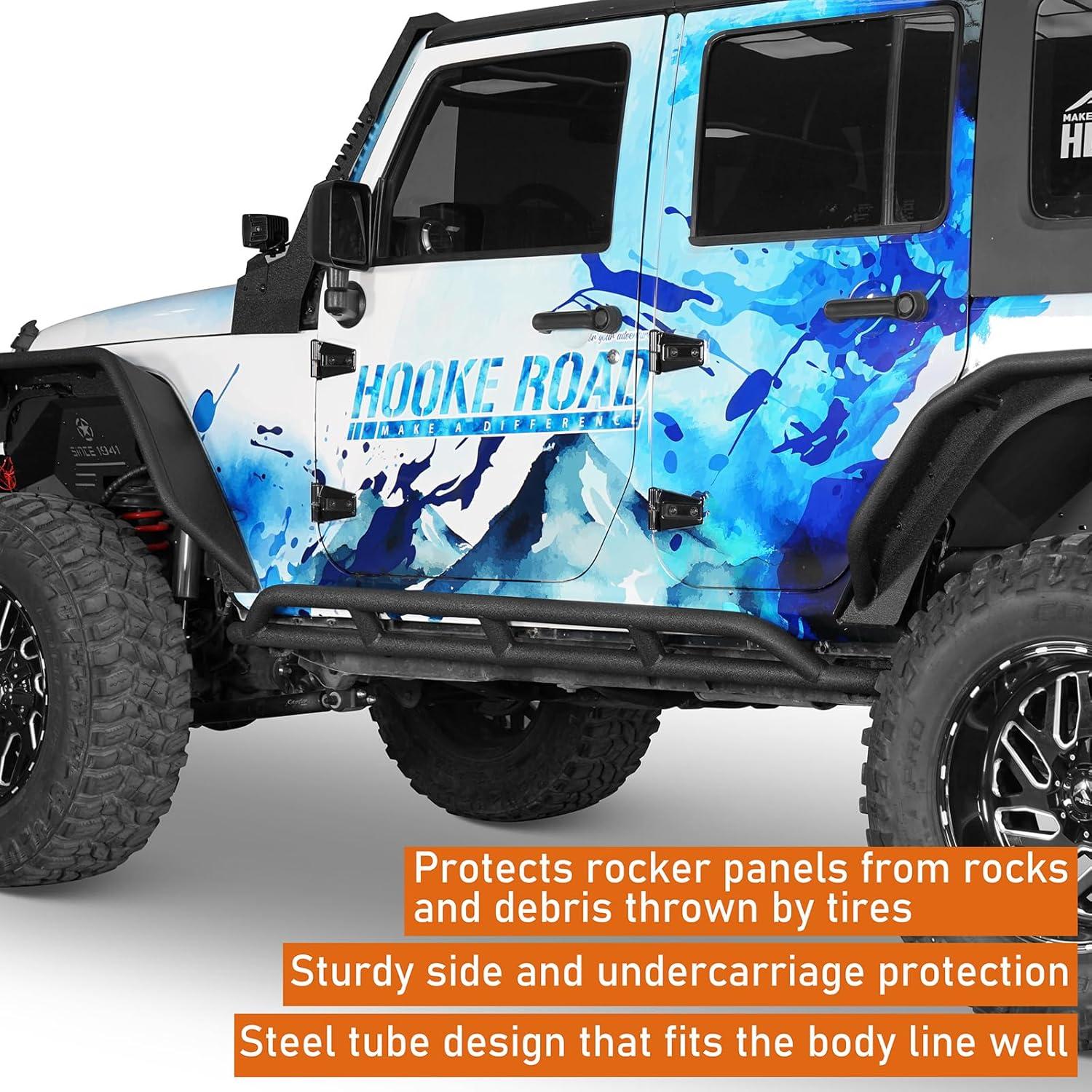 imageHooke Road Wrangler JK Rock Slider Nerf Bars Running Boards for 20072018 Jeep Wrangler JK Unlimited 4 Door Pair