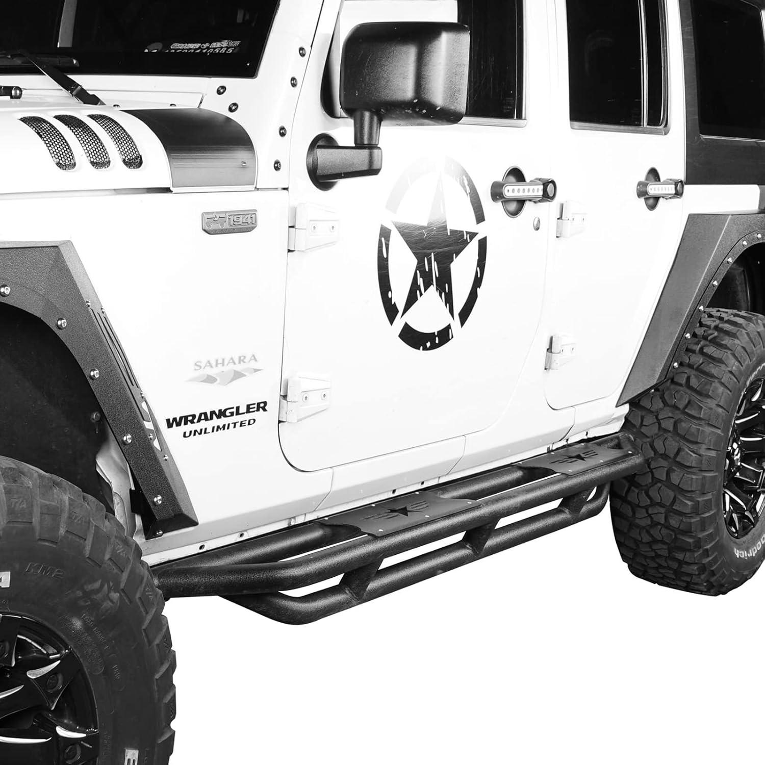 imageHooke Road Wrangler JK Running Boards 4 Door Tube Side Steps Nerf Bar for 20072018 Jeep Wrangler JK Unlimited 4 Doors Only Textured Black Heavy Duty