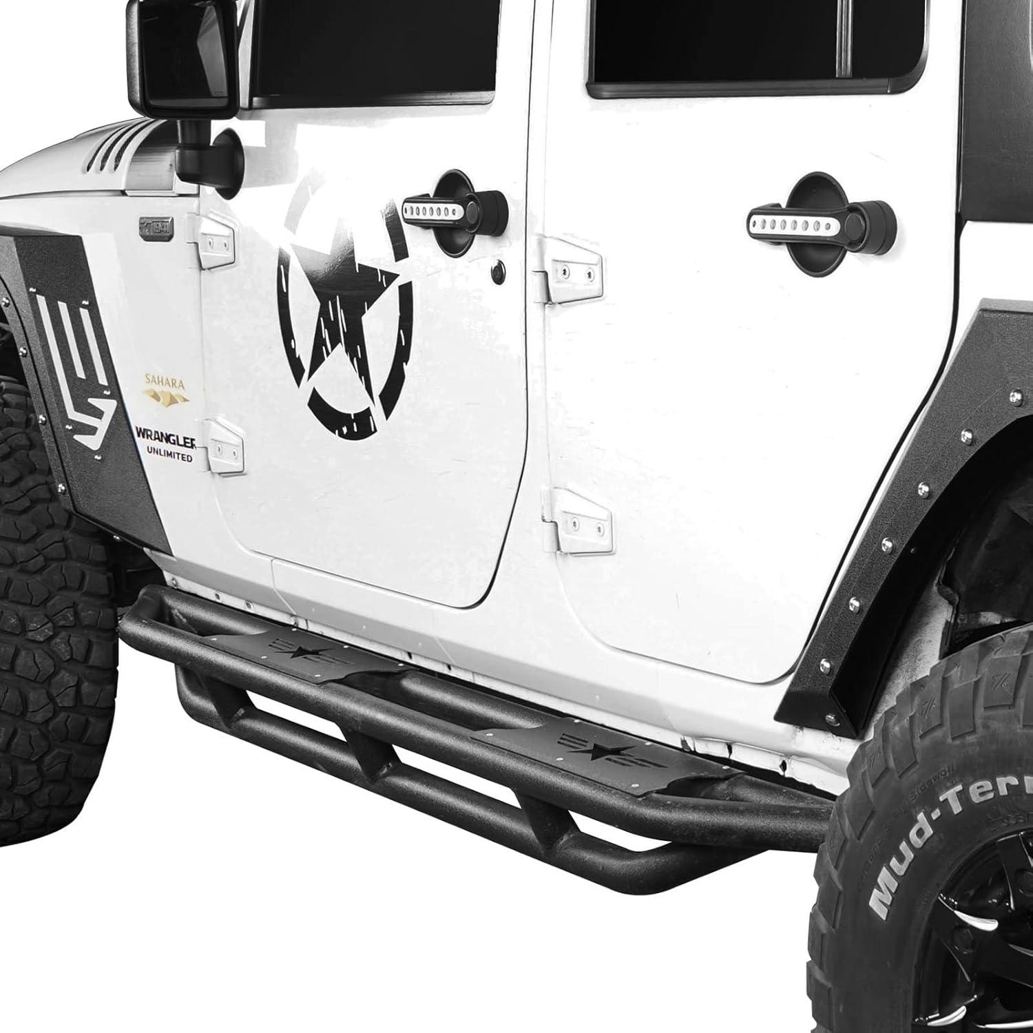 imageHooke Road Wrangler JK Running Boards 4 Door Tube Side Steps Nerf Bar for 20072018 Jeep Wrangler JK Unlimited 4 Doors Only Textured Black Heavy Duty