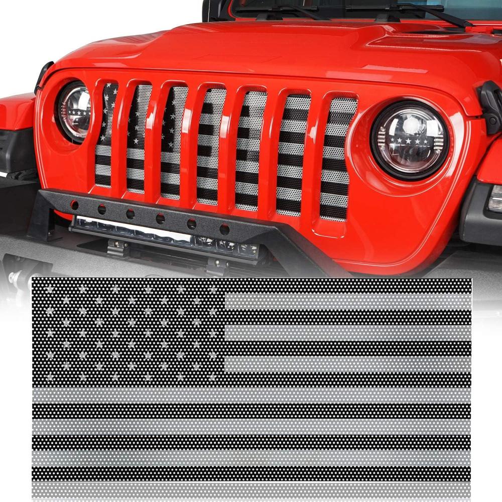 imageHooke Road Front Mesh Grill Insert for Jeep Gladiator JTJeep Wrangler JL 2018 2019 2020 2021 2022 2023 2024 2025  Faded White ampamp Black US Flag