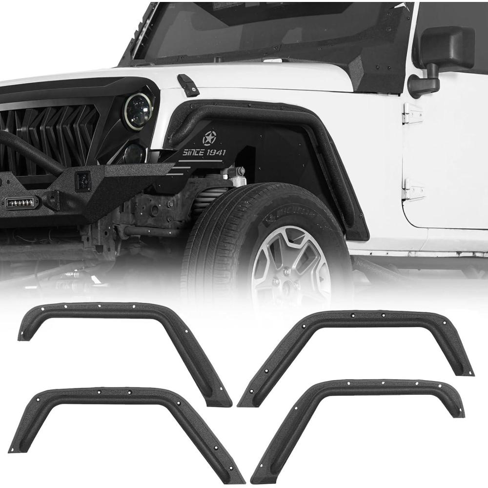 imageHooke Road JK Fender Flare Kit High Clearance Tube Fenders for 20072018 Jeep Wrangler JK JKU 24 Doors 4 PCS Set Front and Rear Wheel Well Liner Trim