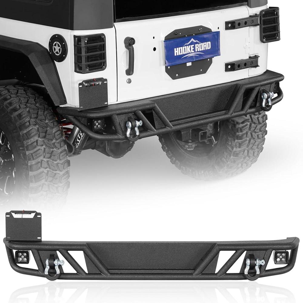 imageHooke Road JK Rear Bumper for 20072018 Jeep Wrangler JK ampamp Unlimited 2 or 4 Doors Tubular Offroad Back Bumper with Drings Hitch Receiver