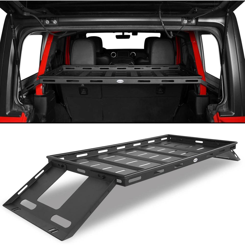 imageHooke Road Rear Trunk Cargo Rack Basket Tray for 20072025 Jeep Wrangler JK JL 4Door Hardtops Sturdy Steel Shelf for Camping Trip Gear