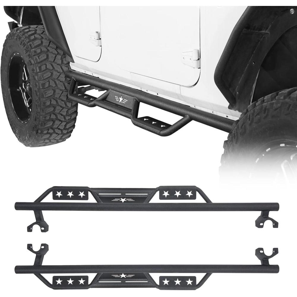 imageHooke Road Wrangler JK Running Boards 4 Door Side Steps Nerf Bars for 20072018 Jeep Wrangler JK Unlimited 4 Doors Only