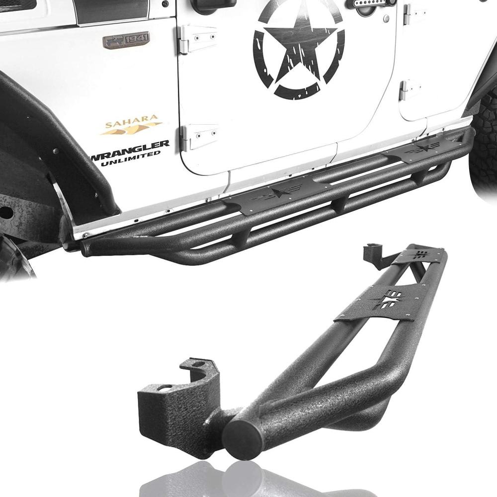 imageHooke Road Wrangler JK Running Boards 4 Door Tube Side Steps Nerf Bar for 20072018 Jeep Wrangler JK Unlimited 4 Doors Only Textured Black Heavy Duty