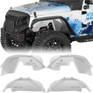 imageHooke Road Aluminum JK Front ampamp Rear Inner Fender Liners Set for 20072018 Jeep Wrangler JK JKU Unlimited Sport Sahara Rubicon 24 Doors 4 PCS Wheel Well Liner Mud Guard Cover  Silver White