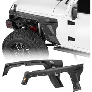 imageHooke Road Bulwark JK Front Fender Flares wTurn Signal Lights for 20072018 Jeep Wrangler JK ampamp Unlimited 24 Doors 2PCS Armor Style Steel Fenders