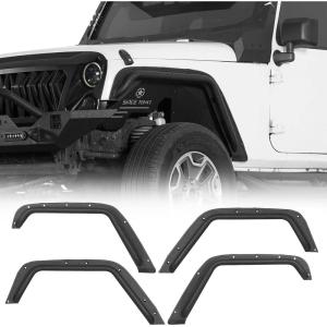 imageHooke Road JK Fender Flare Kit High Clearance Tube Fenders for 20072018 Jeep Wrangler JK JKU 24 Doors 4 PCS Set Front and Rear Wheel Well Liner Trim