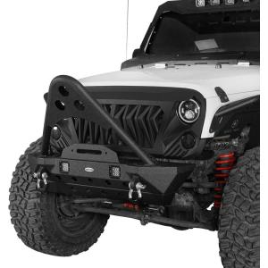 imageHooke Road Wrangler JK Stinger Bumper Aggressive Stubby Front Bumper wLED Lights ampamp Winch Plate for 20072018 Jeep Wrangler JK 24 Doors