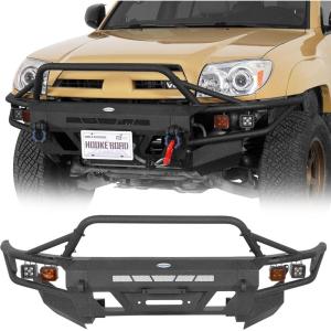 imageHooke Road 4th Gen 4Runner Front Bumper wBull Bar for 20032009 Toyota 4Runner Offroad Bumper with Winch Plate Includes Dring Mounts amp 4 LED Lights Black Steel