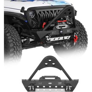 imageHooke Road JL Gladiator Stubby Front Bumper wStinger Bull Bar for 20182026 Jeep Wrangler JL amp Gladiator JT 24 Doors Heavy Duty Steel Bumper with LED Lights amp Winch Plate