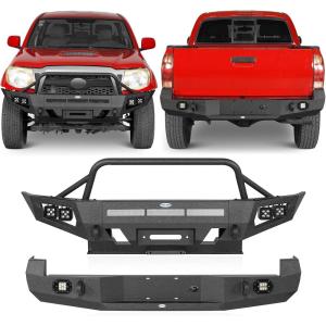 imageHooke Road Tacoma Front and Rear Bumper Set for 20052011 Toyota Tacoma 2nd Gen Pickup Truck Rock Crawler Offroad Bumpers with Winch Plate Skid Plate Recovery Mounts amp LED Lights