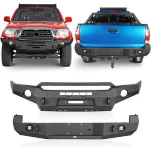 imageHooke Road Tacoma Full Width Front Bumper and Rear Bumper Combo Offroad Bumper Guard wWinch Plate Dring Mounts Kit for 20052011 Toyota Tacoma