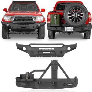 imageHooke Road Tacoma Full Width Front Winch Bumper amp Rear Bumper wTire Carrier Compatible with Toyota Tacoma 20052011 2nd Gen Pickup Truck