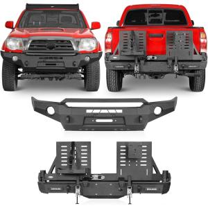 imageHooke Road 0511 Tacoma Full Width Front Bumper  Rear Bumper wDual Swing Arms amp Tire Carrier Compatible with Toyota Tacoma 20052011 2nd Gen Pickup Truck