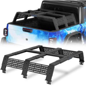 imageHooke Road 123 High Overland Bed Rack for Jeep Gladiator JT Toyota Tacoma 5 Bed Ford Ranger Chevy Colorado GMC Canyon  Heavy Duty Steel Adjustable Bed Cargo Rack for MidSize Trucks