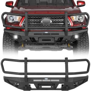 imageHooke Road 1623 Tacoma Front Bumper Brush Grille Guard Push Bull Bar for 20162023 Toyota Tacoma 3rd Gen HeavyDuty Steel Offroad Bumper  12000lb WinchReady OffRoad Protection