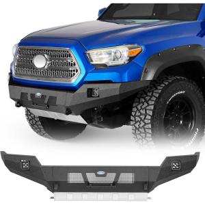 imageHooke Road 2016 Tacoma Front Bumper Full Width Guard wStainless Skid Plate License Plate Mount amp Dring Mounts Compatible with 20162023 Toyota Tacoma 3rd Gen Pickup Truck