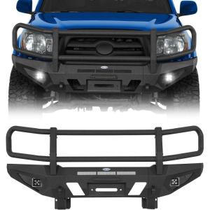 imageHooke Road Tacoma Front Bumper Grille Brush Guard for 20052011 Toyota Tacoma 2nd Gen Pickup Steel Push Bull Bar with Winch Plate amp LED Lights FullWidth Off Road Protection