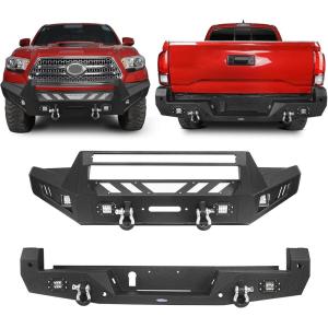 imageHooke Road Tacoma Front Bumper amp Rear Bumper Kit wDRings Winch Plate amp LED Lights for 20162023 Toyota Tacoma 3rd Gen