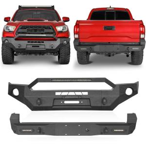 imageHooke Road Tacoma Front Bumper and Rear Bumper Combo wWinch Plate amp LED Lights for Toyota Tacoma 2016 2017 2018 2019 2020 2021 2022 2023 3rd Gen