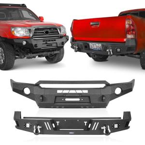 imageHooke Road Tacoma Front and Rear Bumper Kit for 20052011 Toyota Tacoma Pickup Truck Full Width Offroad Steel Bumper with Winch Plate amp DRing Mounts