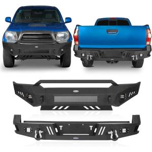 imageHooke Road Tacoma Front and Rear Bumper Set for 20052011 Toyota Tacoma 2nd Gen Pickup Truck Include A Skid Plate LED Lights Dring Mounts