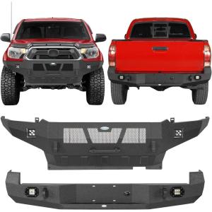 imageHooke Road Tacoma Front and Rear Bumper Set for Toyota Tacoma 2012 2013 2014 2015 Rock Crawler Steel Offroad Bumpers with Recovery Mounts Bright LED Lights amp Skid Plate