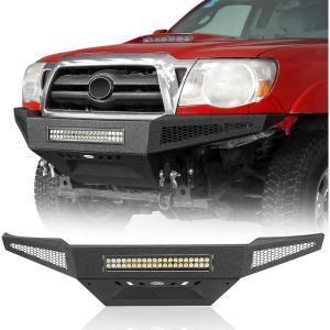 imageHooke Road Tacoma Full Width Front Bumper for Toyota Tacoma 20052011 2nd Gen Pickup TrucksHeavyDuty Steel Bumper wSkid Plate LED Light Bar amp Drings