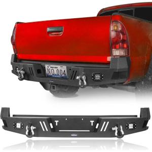 imageHooke Road Tacoma Rear Bumper for 20052015 Toyota Tacoma 2nd Gen Pickup Trucks Offroad Steel Back Bumper wDring Mounts amp LED Lights
