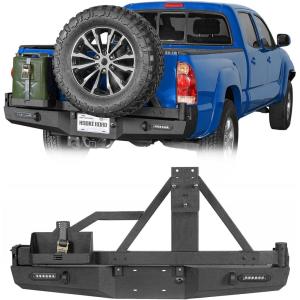 imageHooke Road Tacoma Rear Bumper with Swing Out Tire Carrier Compatible with 20052015 Toyota Tacoma 2nd Gen Pickup Trucks Offroad Steel Back Bumper