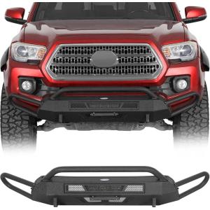 imageHooke Road Tacoma Stubby Front Bumper with 39W LED Spotlights for 20162023 Toyota Tacoma 3rd Gen Tube Offroad Bumper Bull Bar with Dring Mounts amp Lowprofile Grille Guard