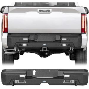 imageHooke Road Tundra Rear Bumper for Toyota Tundra 2022 2023 2024 2025 2026 Pickup Truck MidWidth Solid Steel Bumper with LED Lights Sensor Holes Dring Mounts No Drill Installation