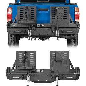 imageHooke Road Tacoma Rear Bumper wDual Swing Arms for 20052015 Toyota Tacoma 2nd Gen Overlanding Steel Back Bumper with Spare Tire Mount Recovery Mounts amp LED Light