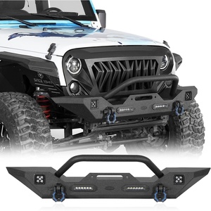 image:imageHooke Road JK Rear Bumper wLicense Plate Mount for 20072018 Jeep Wrangler JK JKU 24 Doors Offroad Sturdy Steel Back Bumper with 2 Hitch Receiver LED Lights DringsFront Bumper