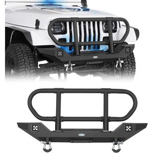 image:imageHooke Road TJ Front Bumper Brush Grille Guard for 19872006 Jeep Wrangler YJ TJ Solid Steel Rock Crawler Bumper with Full Bull Bar LED Lights Robust DRings